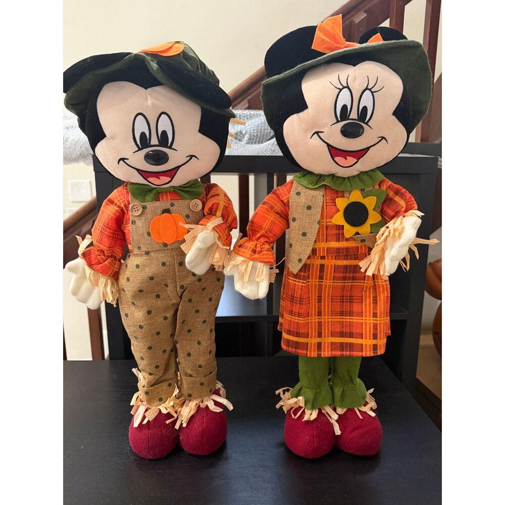 Disney Mickey & Minnie Mouse Fall Harvest Scarecrow Plush Doll Decor Set